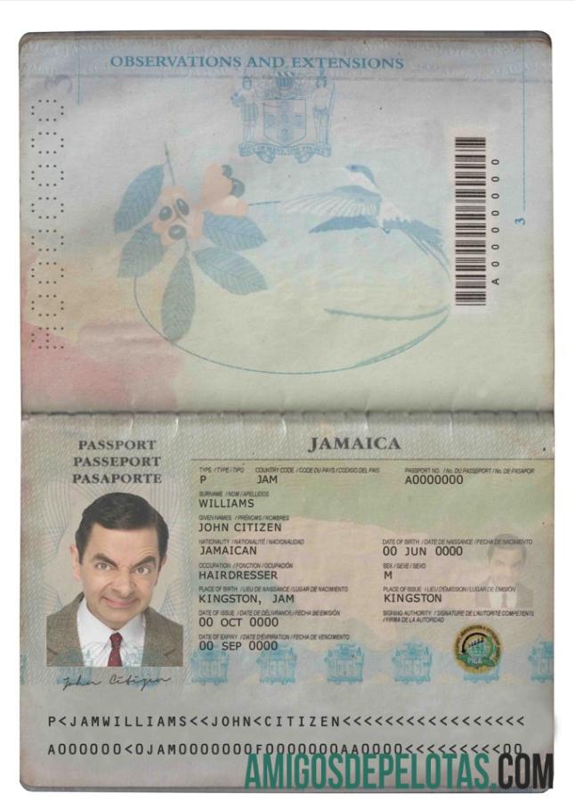 Passaporte Jamaicano exemplo real